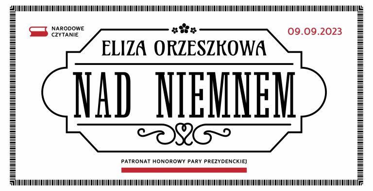 Na zdjęciu znajduje się baner akcji, na którym widnieje autor : Eliza Orzeszkowa i tytuł powieści: „Nad Niemnem”.