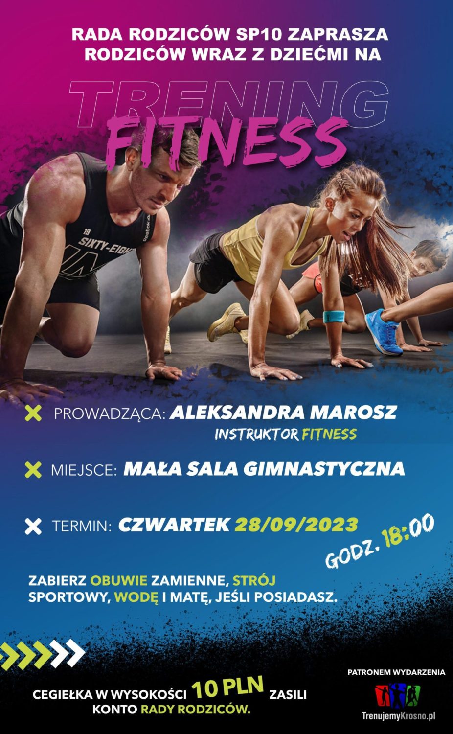 Za zdjęciu znajduje się plakat, promujący zajęcia fitness.