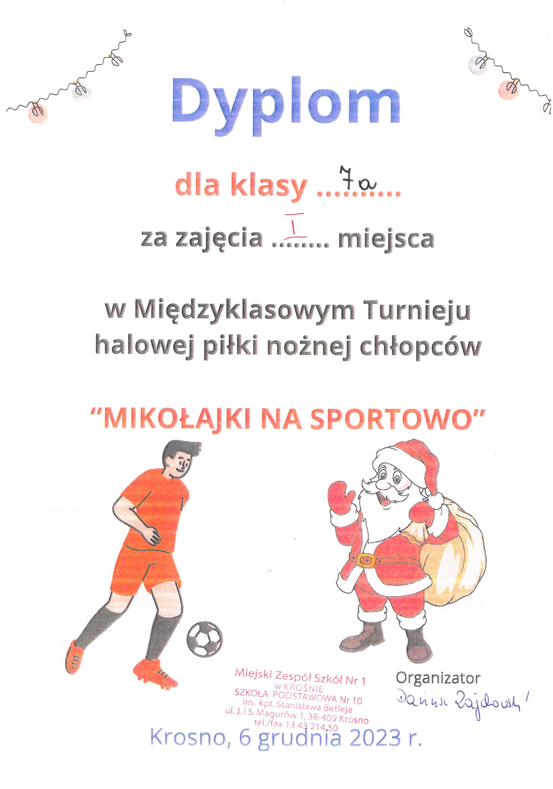 Dyplom - "Mikołajki na sportowo"