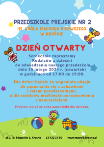 Plakat na Dzień Otwarty w przedszkolu