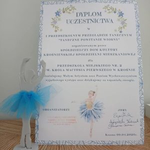 Dyplom udziału w przeglądzie tanecznym.